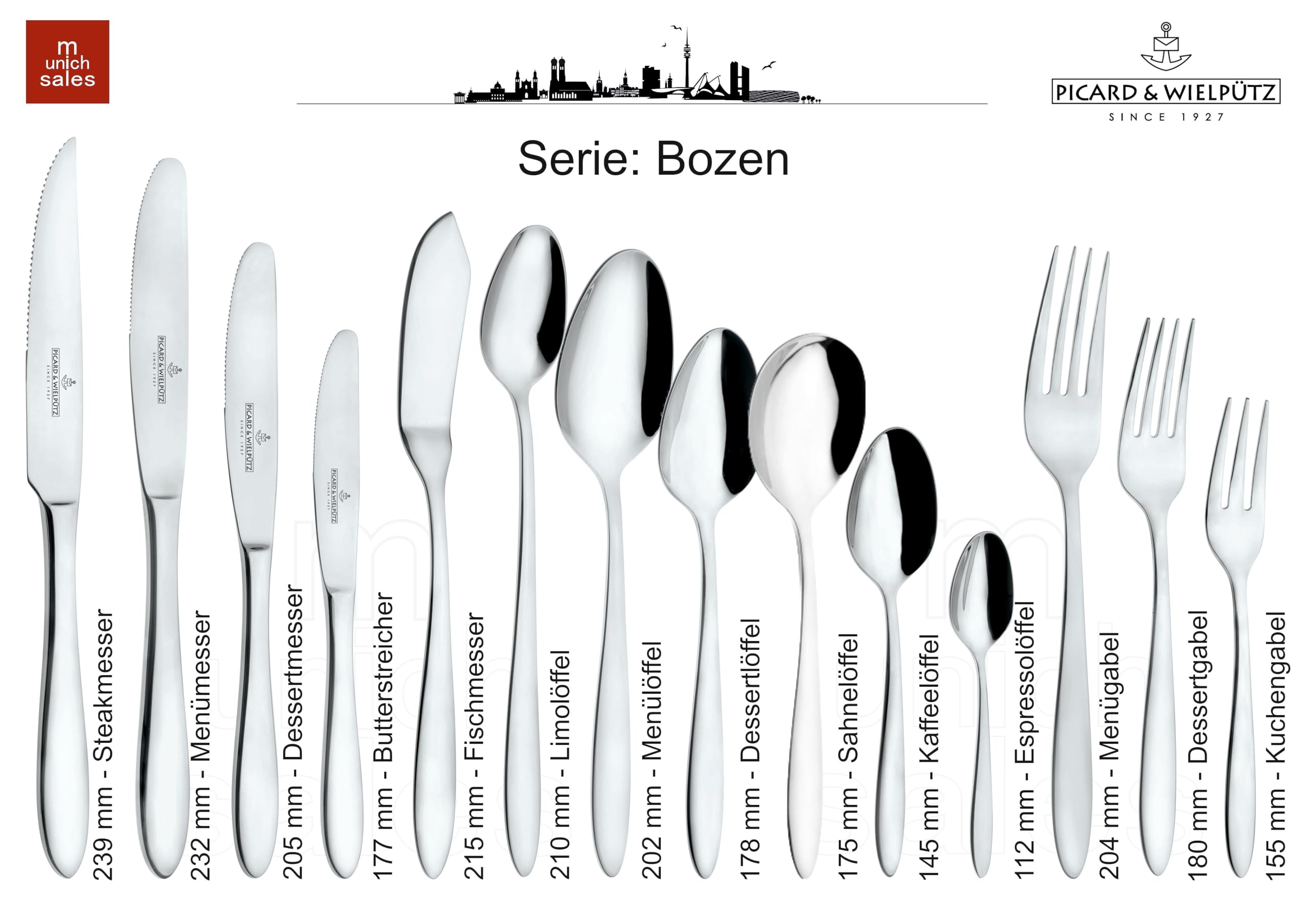 Picard & Wielpütz - Set di 6 posate della serie Bolzano 6142 in scatola regalo nera con chiusura magnetica