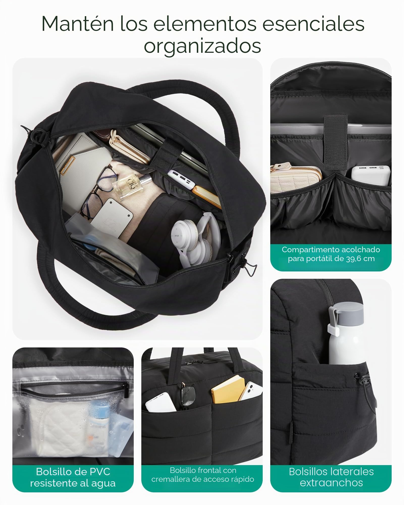 BAGSMART Bolsa de viaje de deporte para mujer, 31 L, resistente al agua, bolsa de equipaje de mano, bolso de fin de semana, acolchado para ordenador portátil, equipaje de mano con bolsa de cosméticos