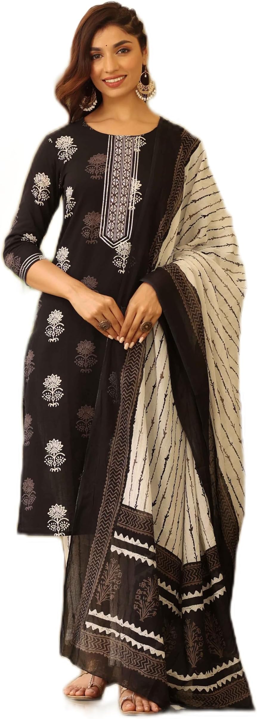 Vaamsi Women's Rayon Blend Floral Block Printed Straight Kurta Pant With Dupatta Set