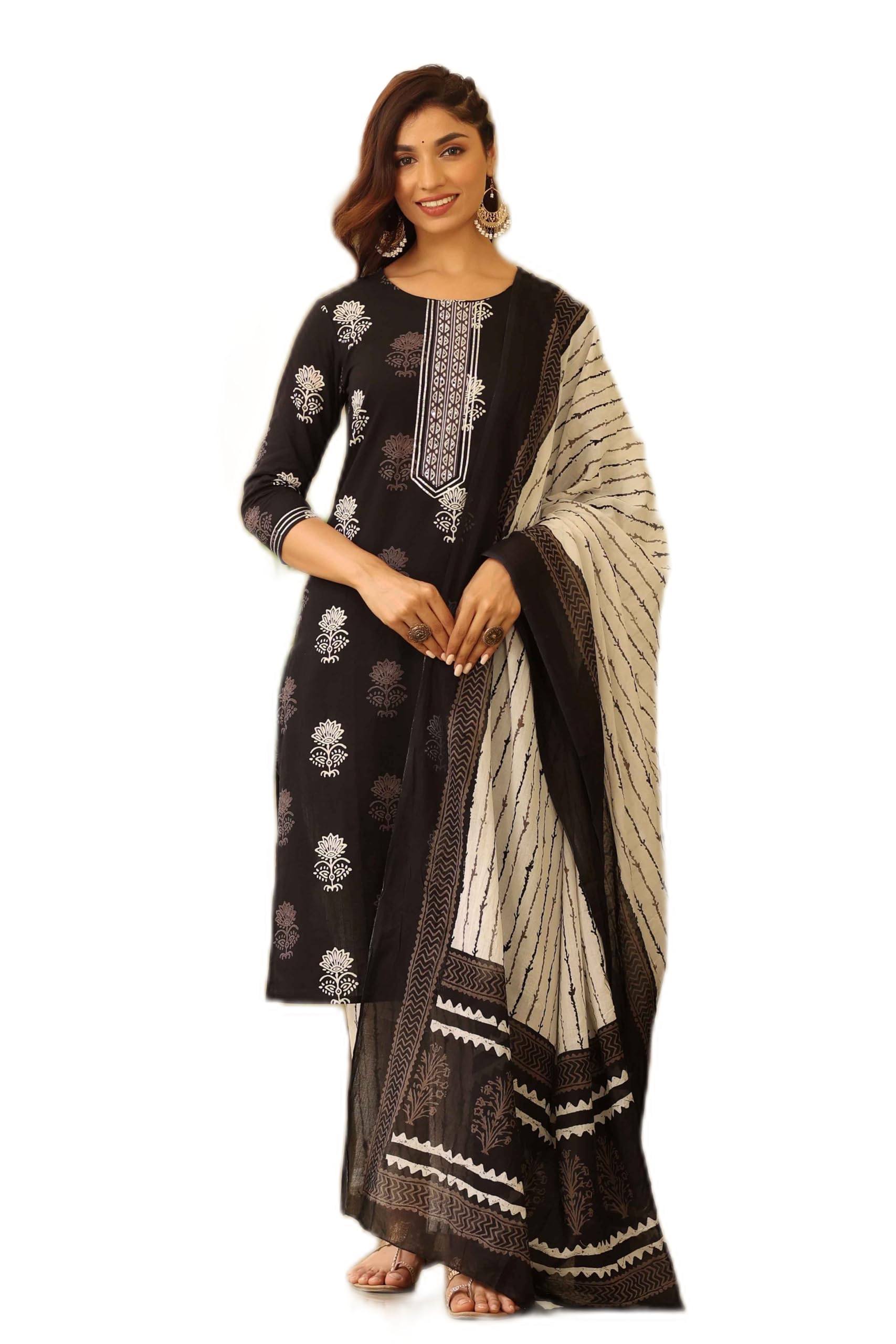 Vaamsi Women's Rayon Blend Floral Block Printed Straight Kurta Pant With Dupatta Set