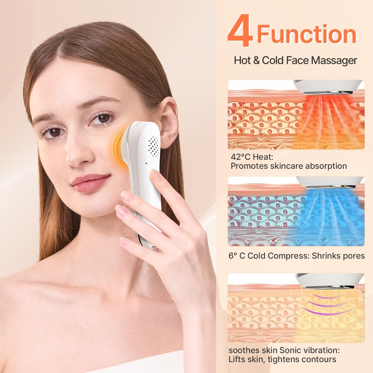 TOUCHBeauty Face Massager Hot and Cold, 42℃/6℃ Vibration Device for Smoother Tighter Face, Portable Facial Lifting Tool for Women, Perfert for Travel, Home - Image 2