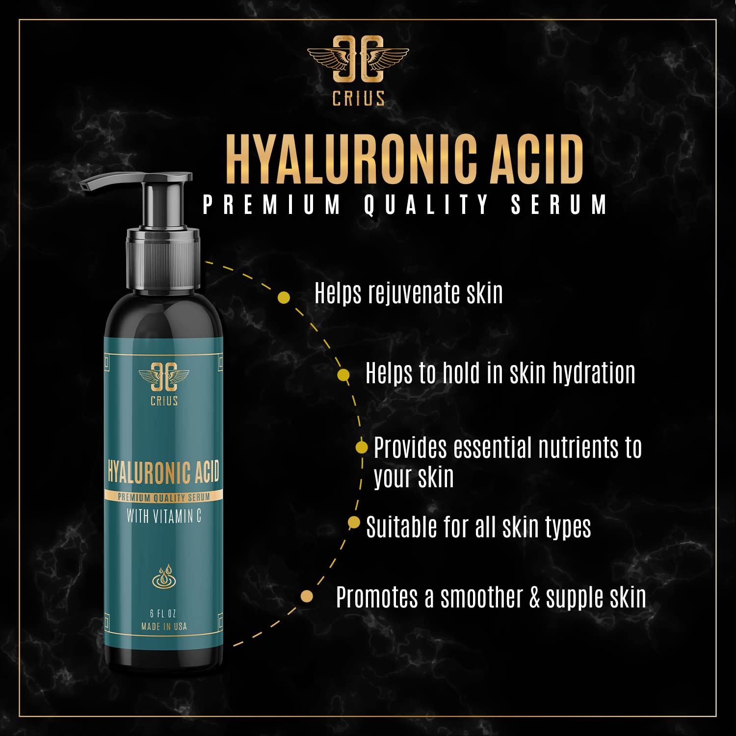 Hyaluronic Acid Serum Infused with Vitamin C, and E, Powerful Pigment Correction Serum - 6 Oz,made in USA