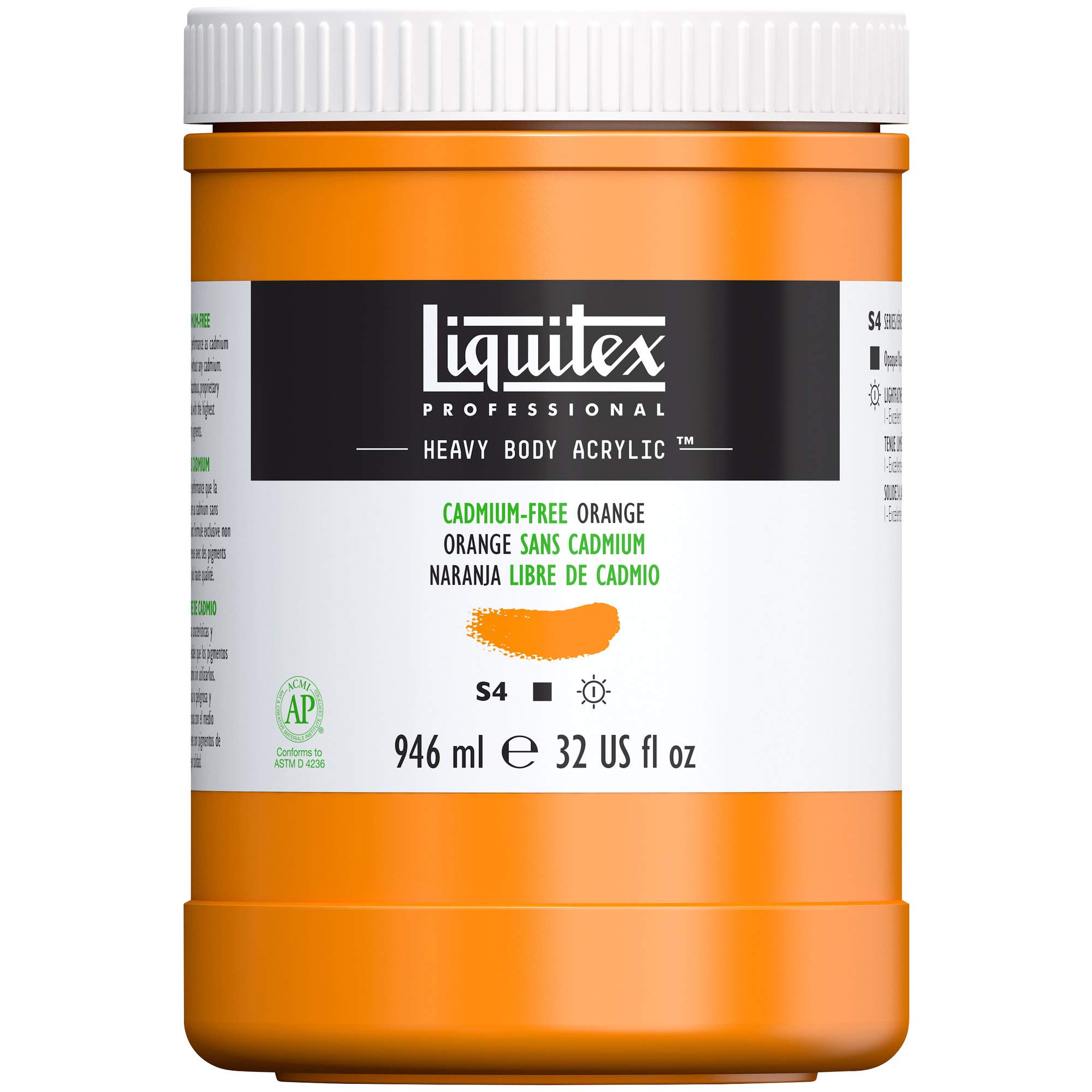 Liquitex 4413892 Professional Heavy Body Acrylfarbe in Künstlerqualität mit ausgezeichneter Lichtechtheit in buttriger Konsistenz, 946ml Topf - Kadmiumfrei Orange