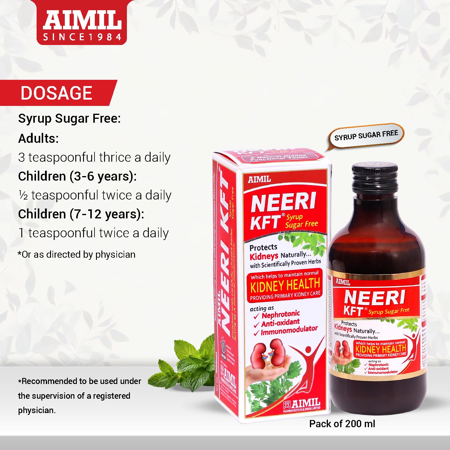 AIMIL Neeri KFT Syrop bez cukru - 200 ml | Wellness nerek, przywraca funkcje, zalecany przez nefrologów