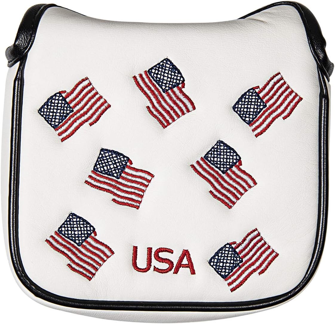 Golf Mallet Putter Head Cover USA Embroidered Mallet Blade Headcover Patriotic Magnetic Closure Putter Cover Fit Most Golf Putters for Men and Women