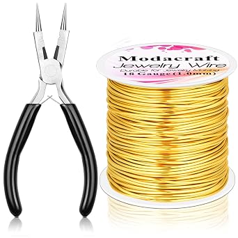 Modacraft 18 Gauge Gold Jewelry Wire & 4-in-1 Pliers Kit - 65FT Tarnish Resistant Copper Craft Wire 1.0mm for Wire Wrapping, DIY Jewelry Making, Christmas Ornaments & Holiday Decorations