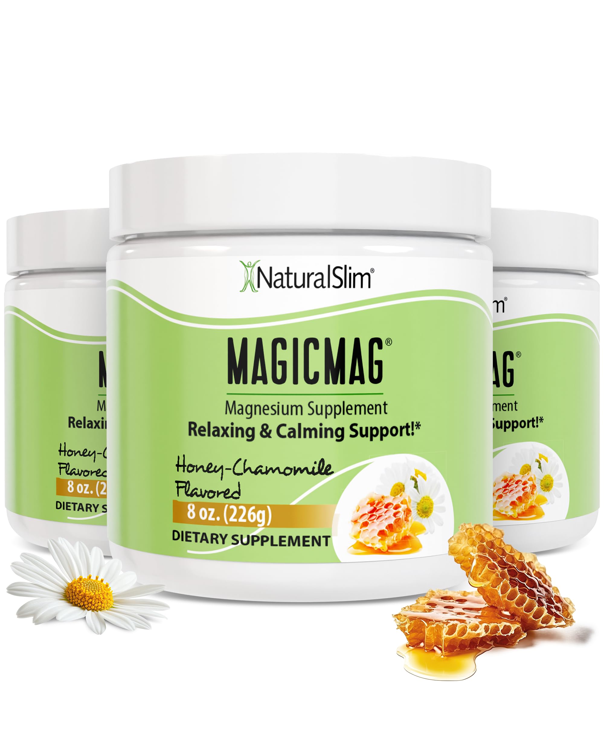 Magicmag Pure Magnesium Citrate Powder Stress, Constipation, Muscle, Heart Health, and Sleep Support | Honey Chamomile Flavored Magnesium Supplement - 8oz Drink Mix (3 Pack)