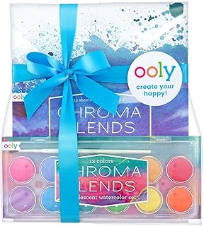 Ooly Happy Pack, 12 Blendable Watercolors + Brush + Cover + Watercolor Paper Pad - Pearlescent Watercolor Giftables Pack