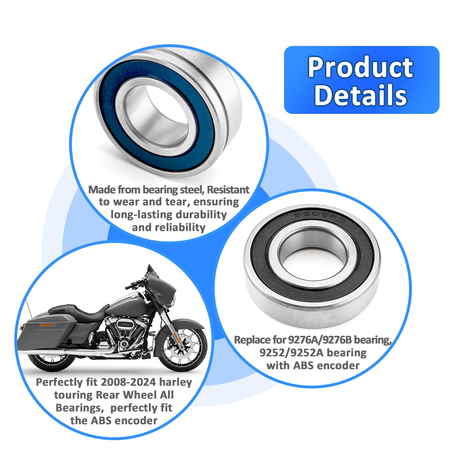 Rear Wheel Bearing & Seal Kit – Fits 2008-2025 Harley Touring, Street Glide, Electra Glide, Road King