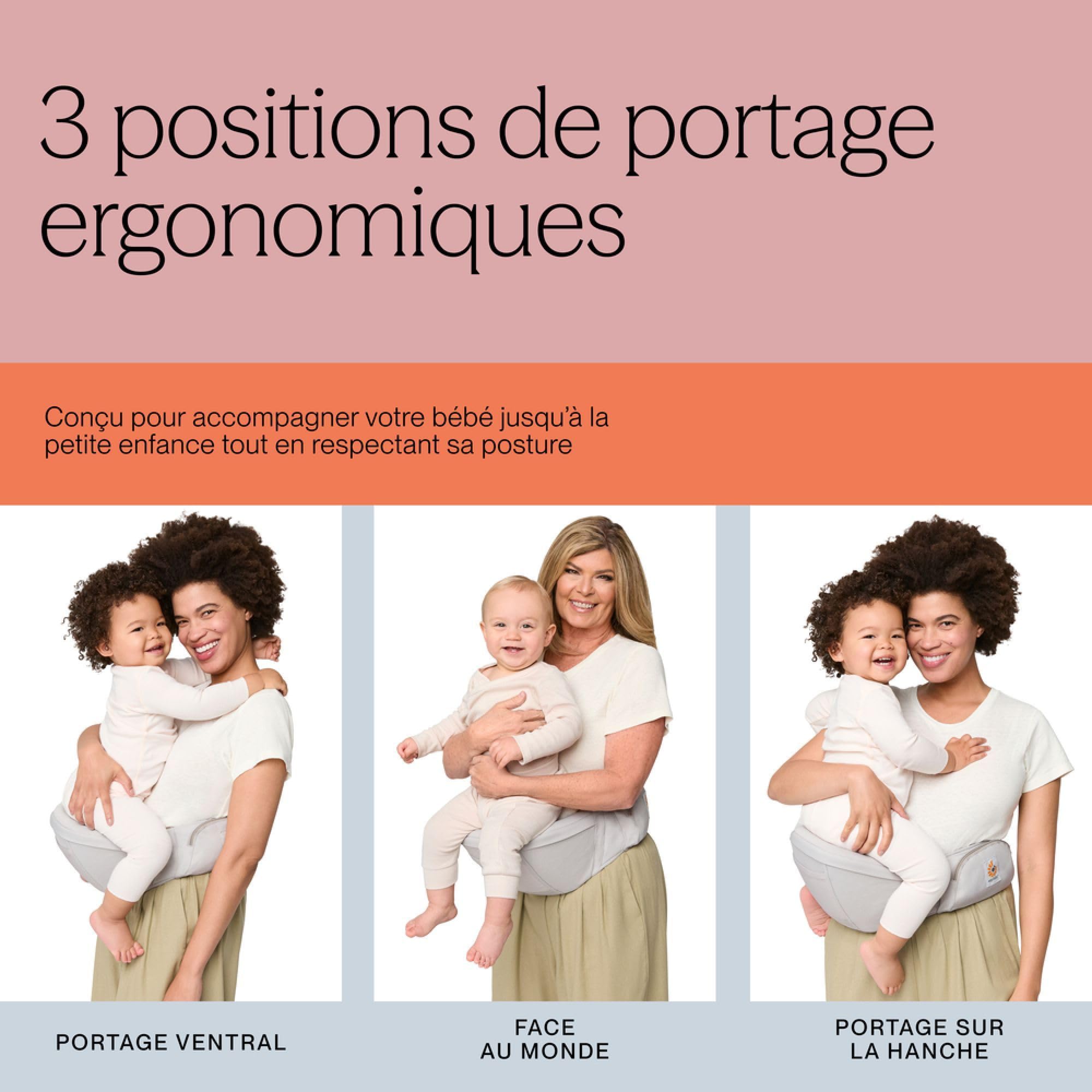 Ergobaby Lift Hip Seat nosidełko dla niemowląt z siedziskiem biodrowym dla niemowląt i małych dzieci od 6 miesięcy (7,7 kg – 20,4 kg), nosidełko biodrowe, kolor perłowy szary