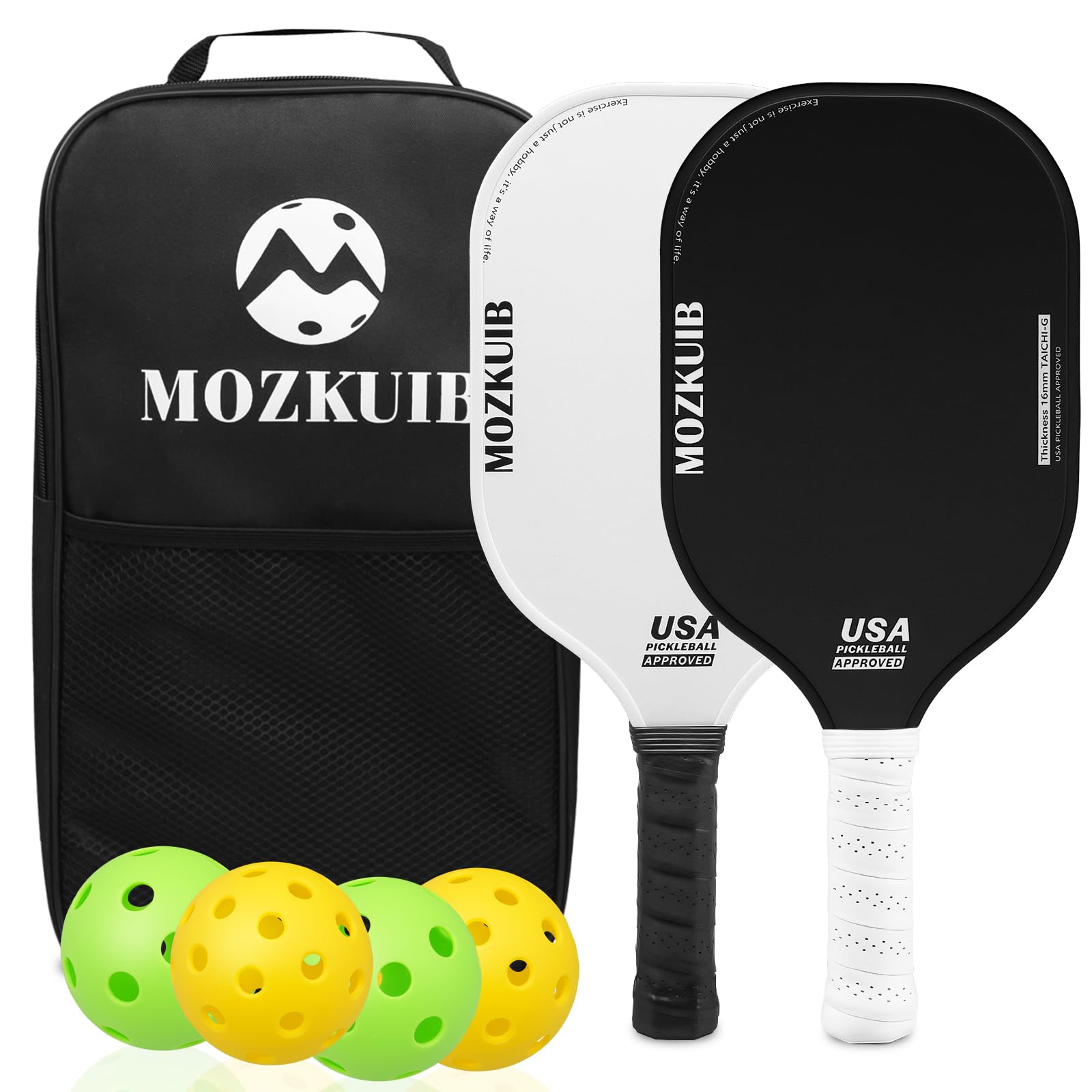 Pickleball Paddles Set of 2, Lightweight Polypropylene Honeycomb Core, Fiberglass Surface, Paddle Set with 2 Paddles 4 Balls 1 Carry Bag