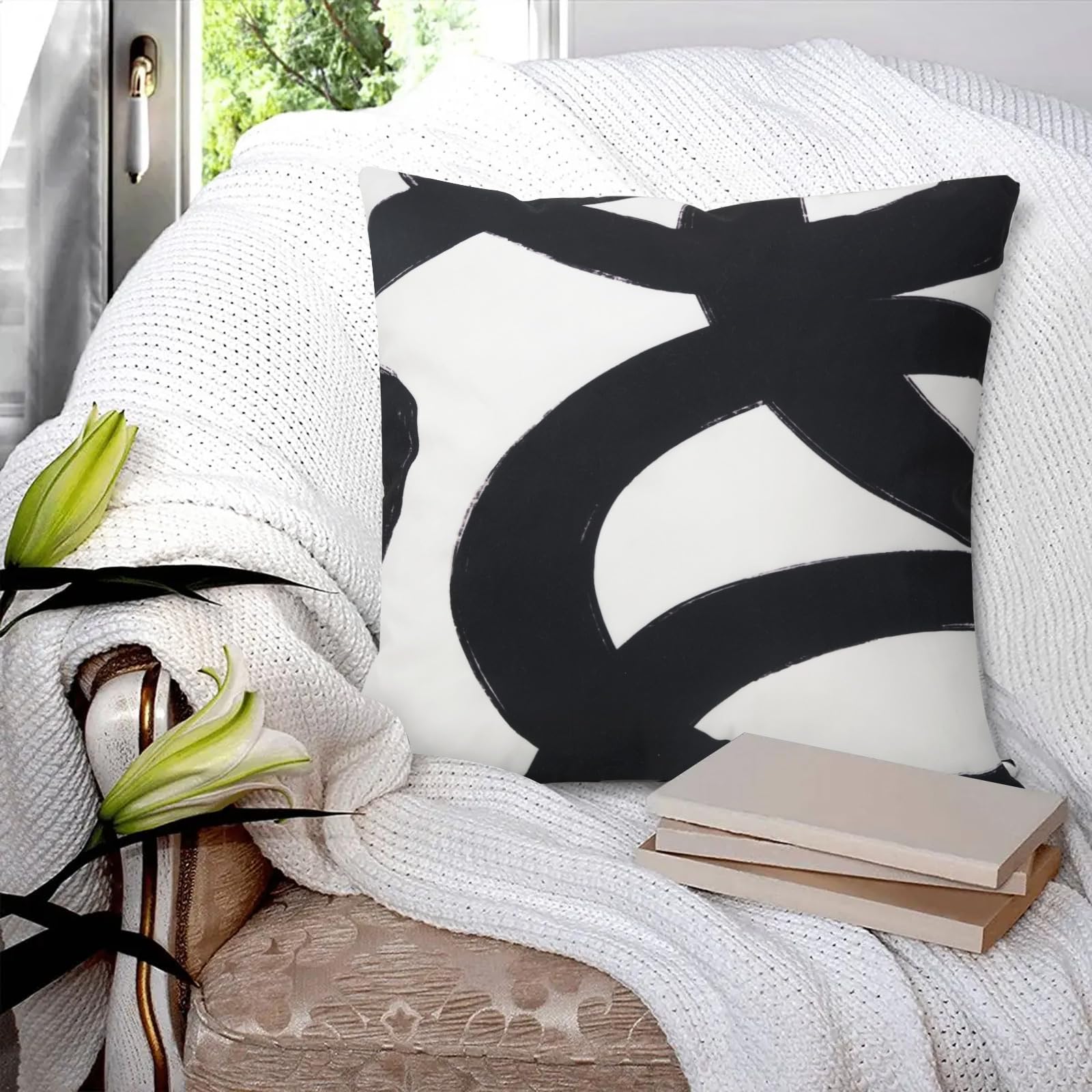 JASEN Boho Throw Pillow Covers 20x20, Modern Soft Neutral