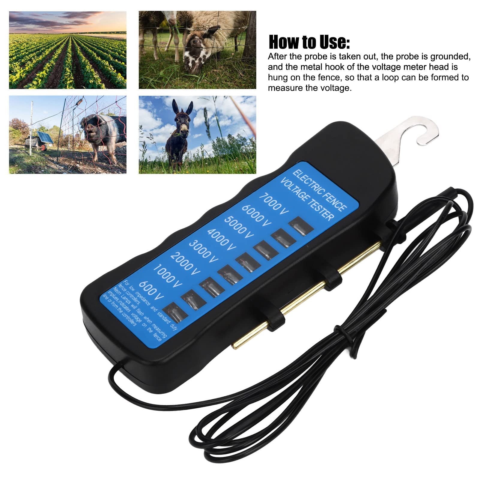 Atyhao Probador de voltaje, Piezas y conectores Bombas y accesorios 7KV, probador de valla eléctrica resistente al frío, impermeable, 8 luces, baja impedancia para uso agrícola;