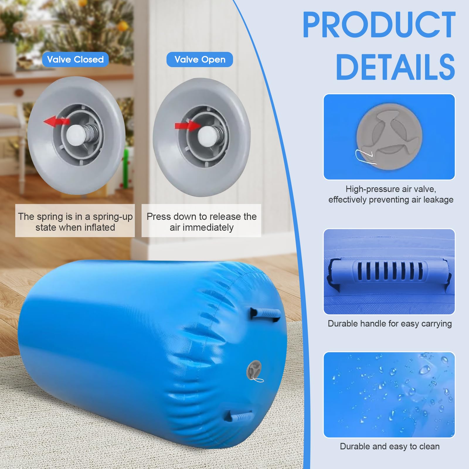 Aufblasbare Air Roll, 80/90cm Gymnastikrolle Gymnastik Tumbling Matte mit Elektrischer Luftpumpe, Yoga Gymnastik Zylinder, Air Tumbling Track für Heimgebrauch/Yoga/Fitness