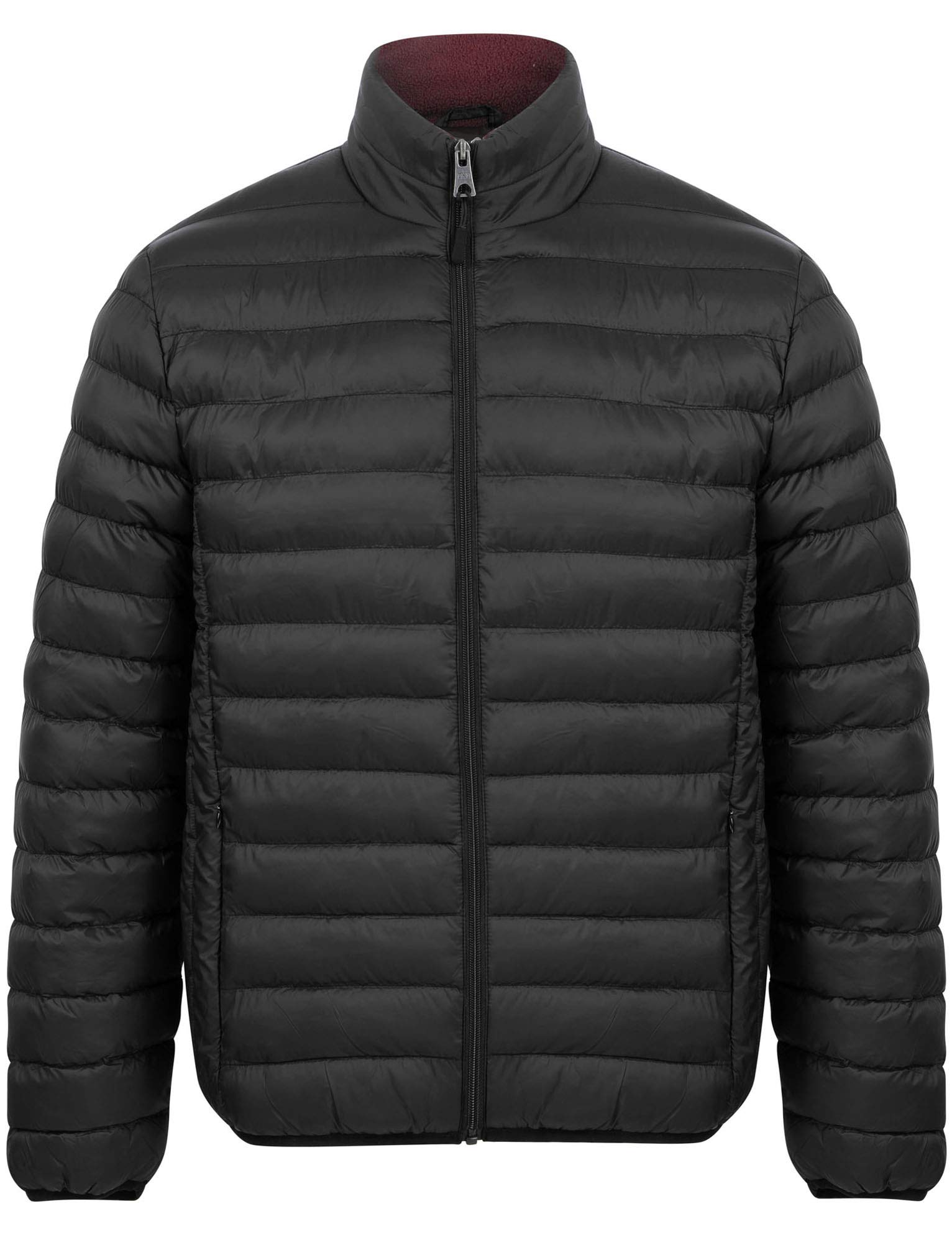 Tokyo Laundry Men's Jet Black / Burgundy Inigo Funnel Neck Quilted Puffer Jacket - Jet Black/Burgundy - S