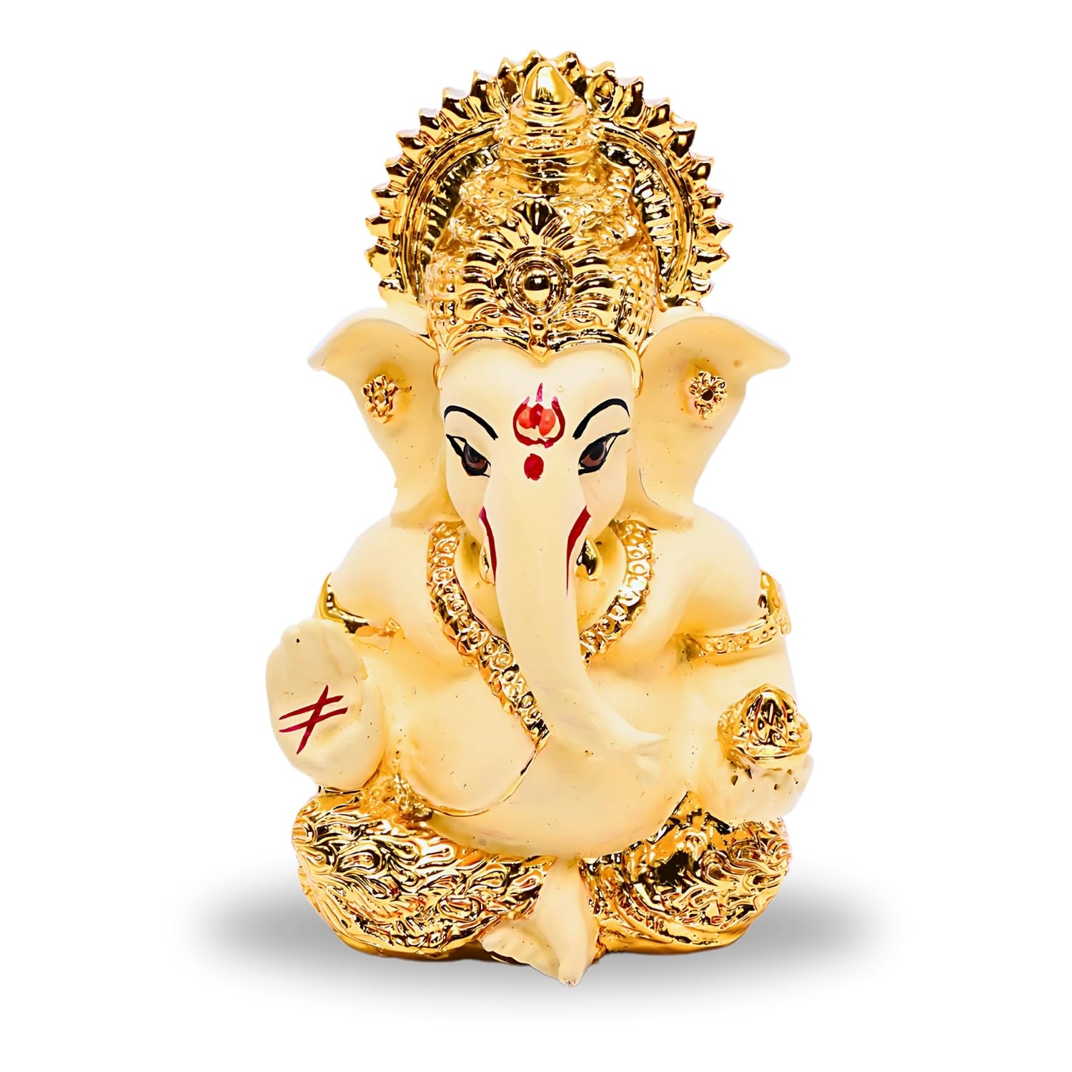 3 Inch Gold Ganesha Statue - Handmade Polyresin Lord Ganpati Idol For Car Dashboard & Home Decor