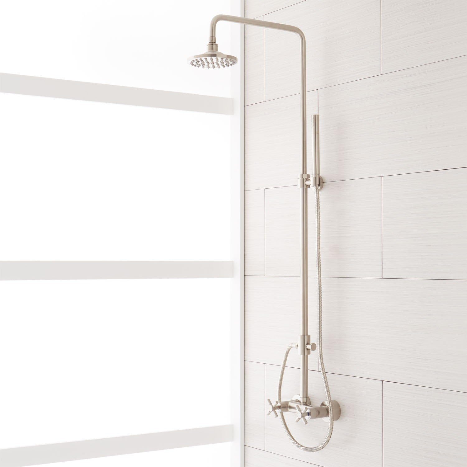 Naiture Brass Exposed Pipe Shower System With Rainfall Shower Head And