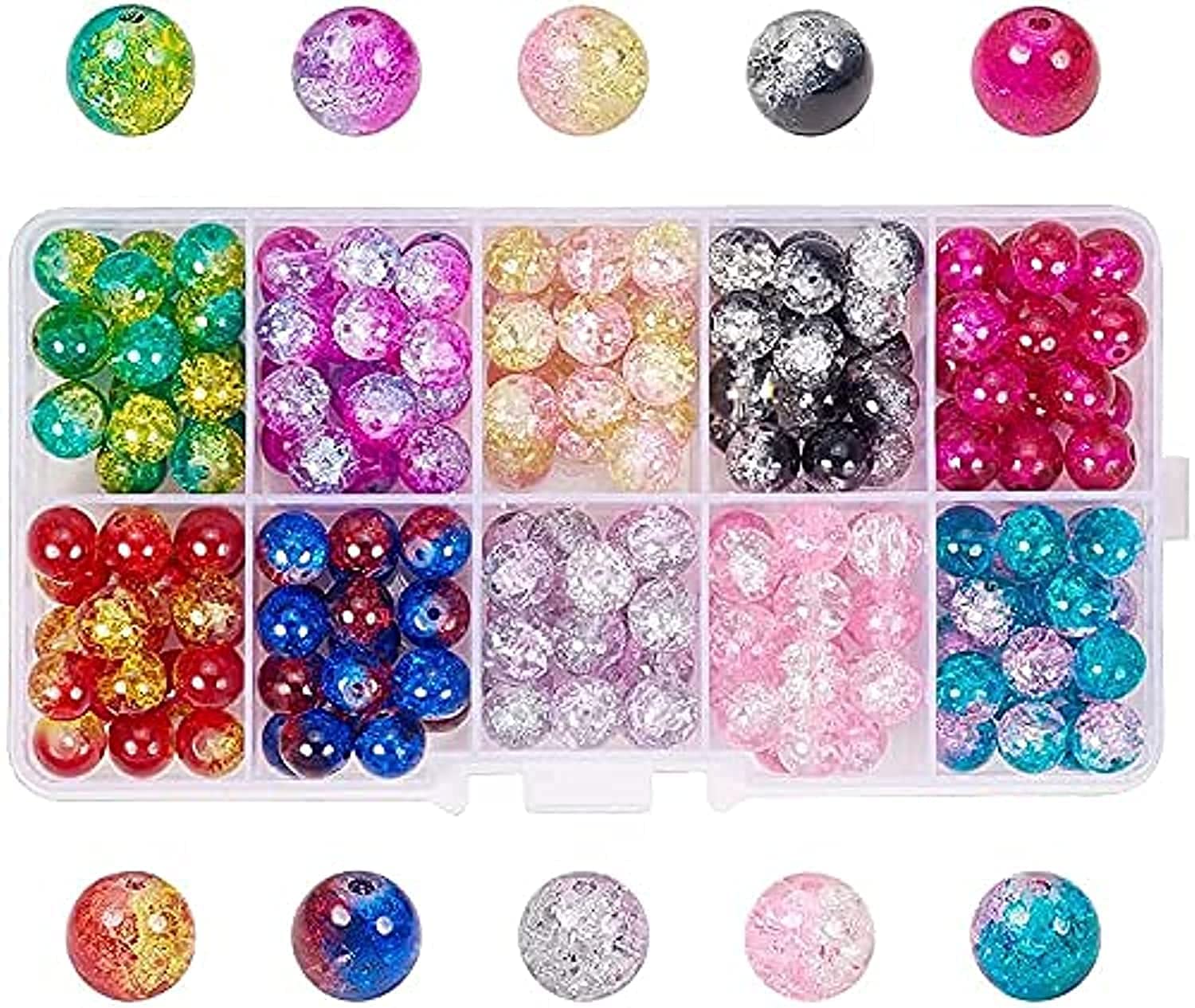 KASTWAVE 200pcs 10 Colors 8mm Handcrafted Crackle Glass Beads for Jewelry Making, Friendship Bracelets & Summer Crafts - Perfect for Mother's Day Gifts