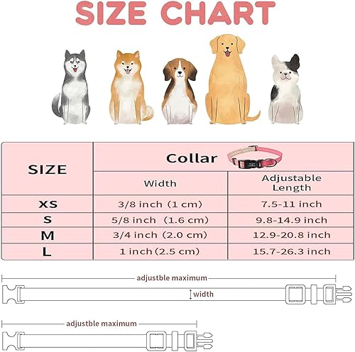 Miniatura 6 de Roses&Poetry Collar reflectante para perro con color degradado rosa, collares ajustables y duraderos para perros pequeños, medianos y grandes