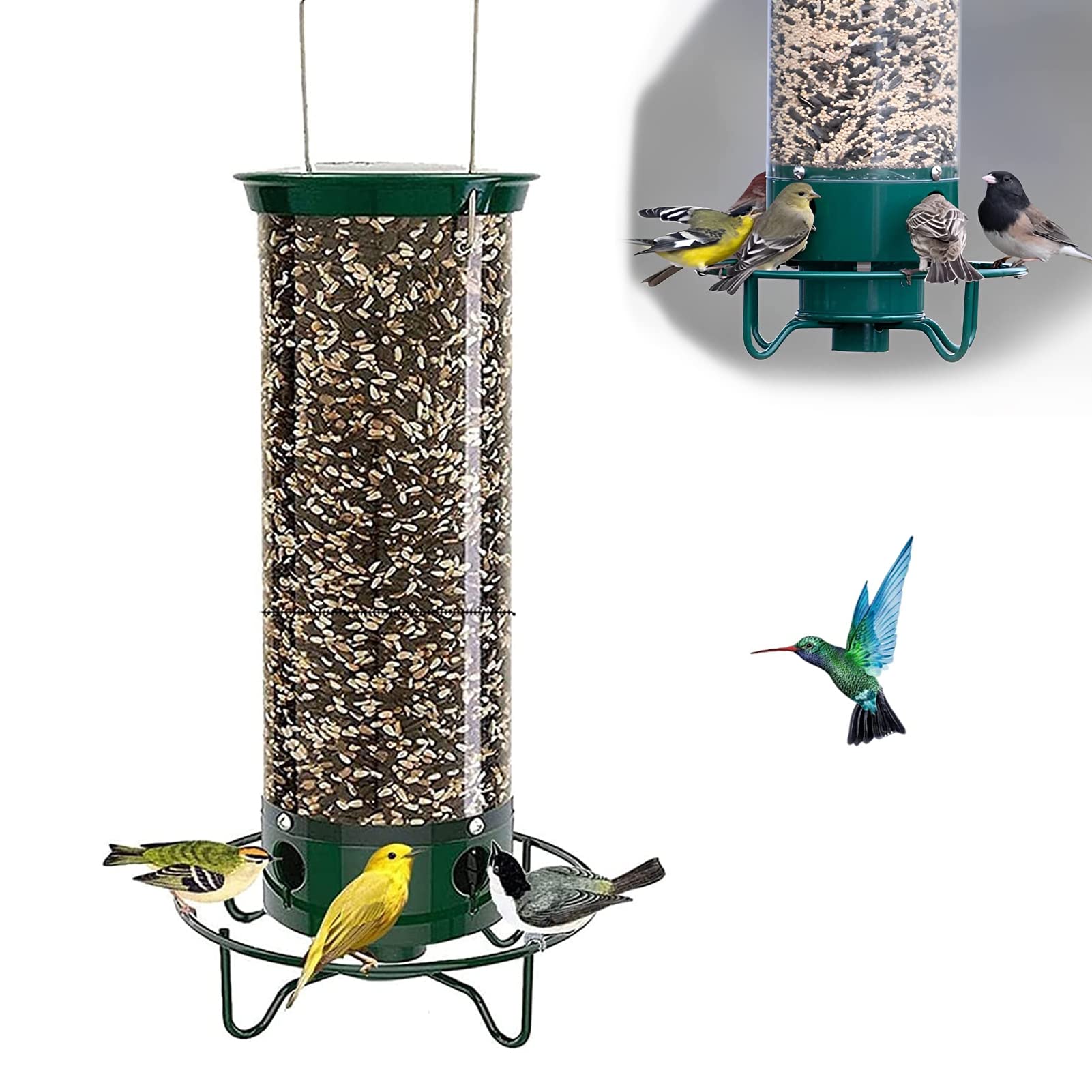 Distributeur Nourriture Pour Oiseaux Mangeoire à Oiseaux Anti-Écureuils Diealles Shine - 2,2L Métal - 4 Perchoirs - Pour Jardin Métal Durable
