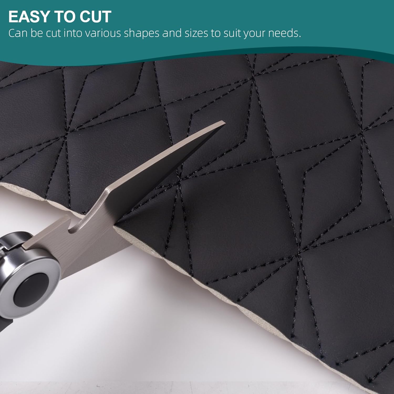 1 Yard Vinyl Fabric 64 in Wide Nappa Leather with 2.3" Sponge Foam Backed 2"×2.5" Diamond Pattern Auto Headliner Furniture Upholstery, Black