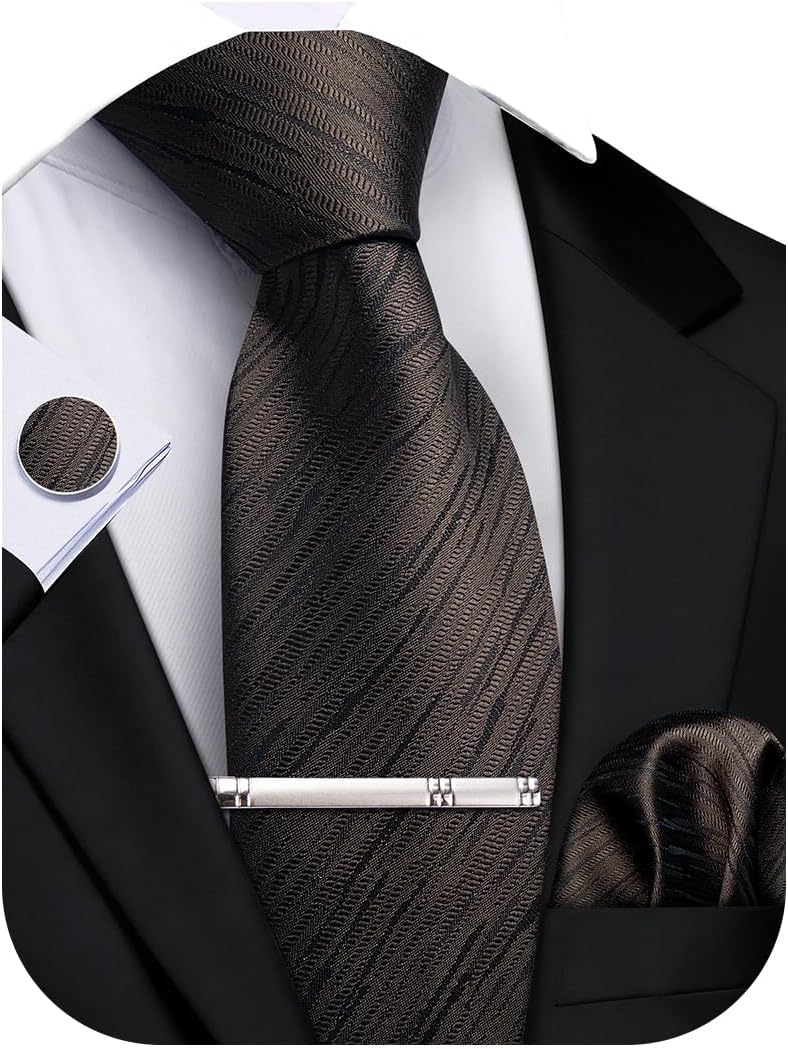 DiBanGu Mens Extra Long Tie 70 inches Necktie and Pocktie Square Cufflinks Set Silk Ties for Big and Tall Men Wedding Party