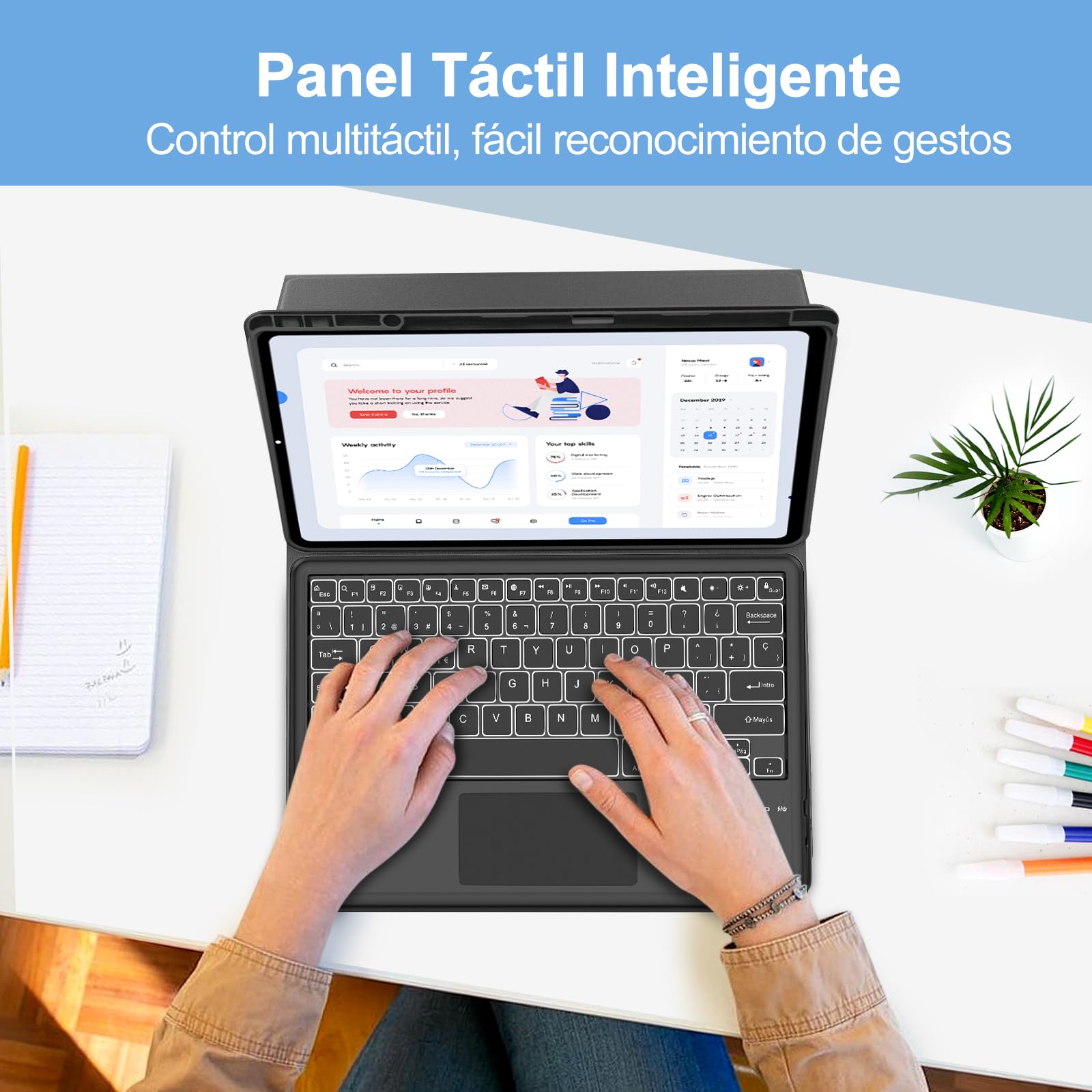 FOGARI Teclado con Trackpad para Lenovo Idea Tab Pro 12.7" 2025 | Funda para Lenovo Idea Tab Pro 12.7 con Español Ñ Teclado Retroiluminado Bluetooth Magnético Desmontable con Trackpad, Negro
