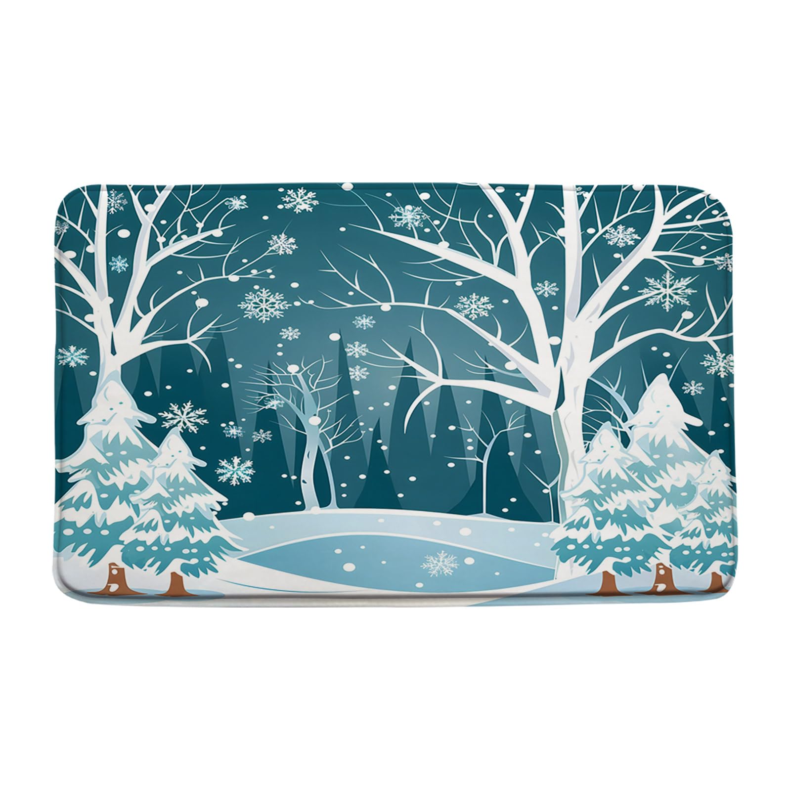 ZKJSMGS Merry Christmas Bath Mat Xmas Tree Snowflake Pine Tree Branch Forest Winter Holiday Festival Rustic Bath Rugs for Bathroom Kitchen,17.8x29.5 Inch