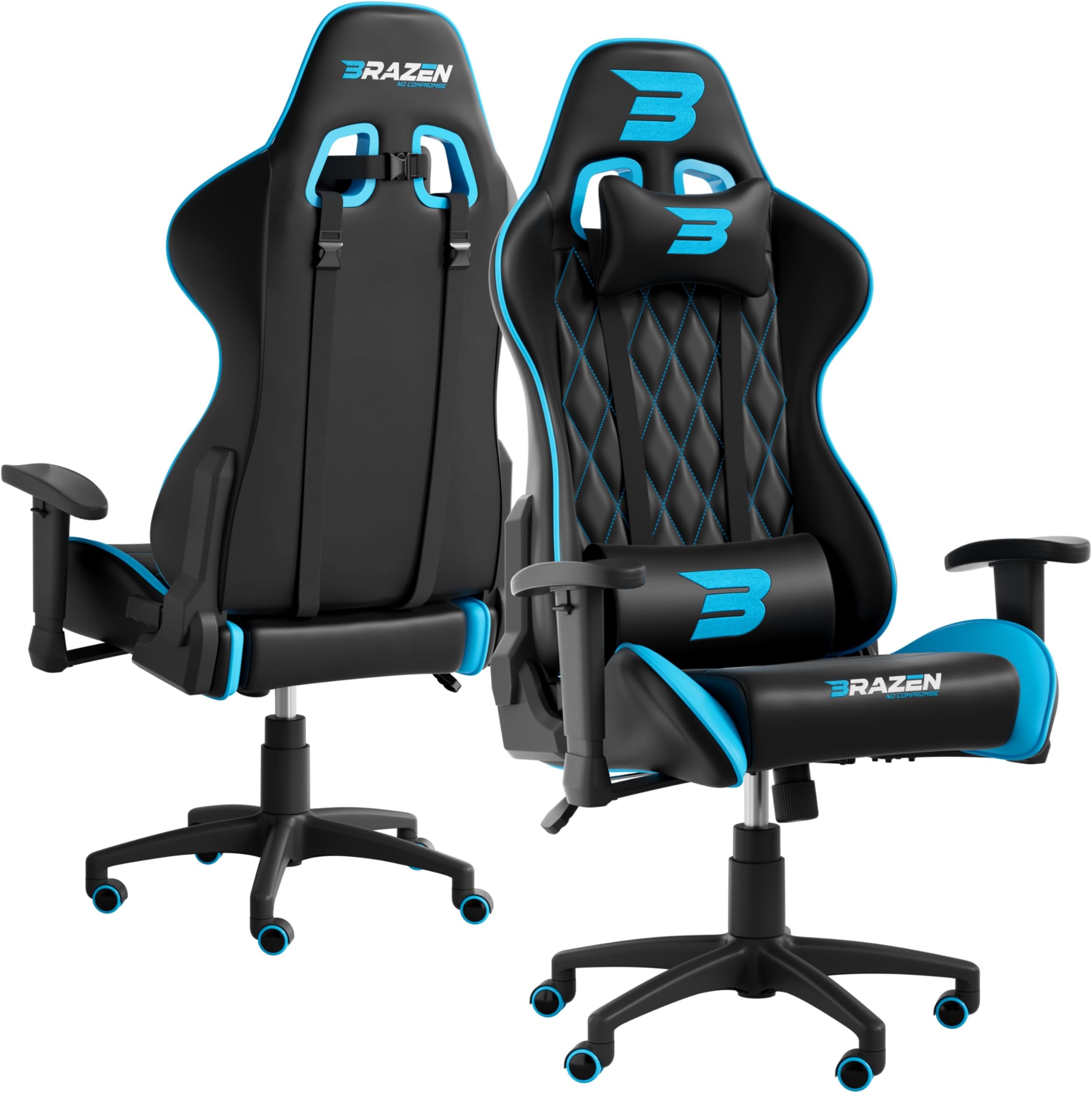 BraZen Phantom PC Chair Gaming Chair for Adults Office Chair Computer Chairs Adult Gaming Chair Gaming Chairs for Adults Video Game Chairs Gamer Chair PC Gaming Chair - Blue