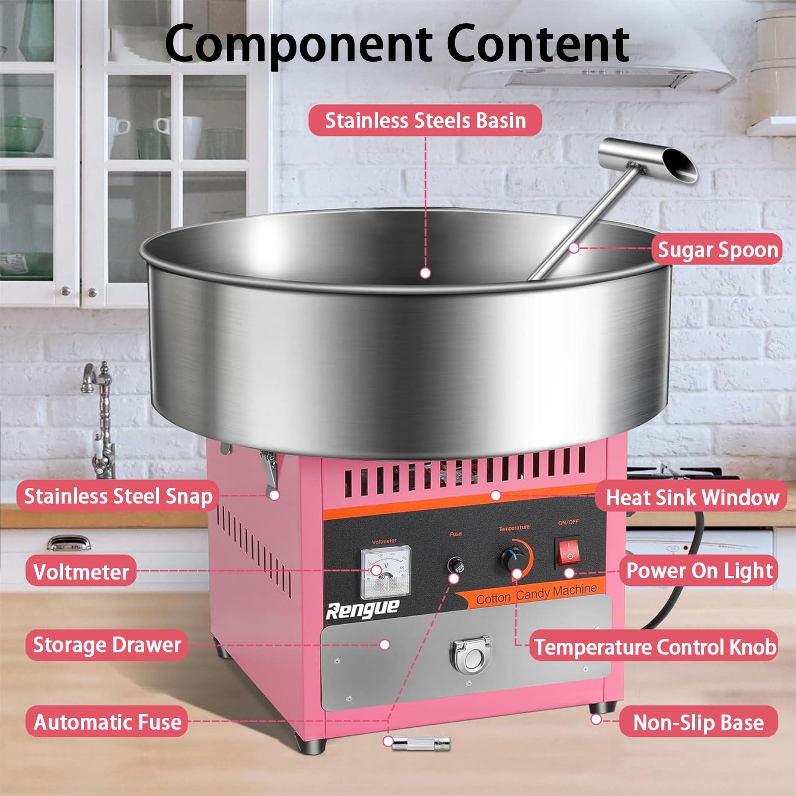 RayGenius MáQuina De AlgodóN De AzúCar EléCtrica 980w MáQuina De AlgodóN De AzúCar para NiñOs, para La Familia Y Diversas Fiestas (Rosa)