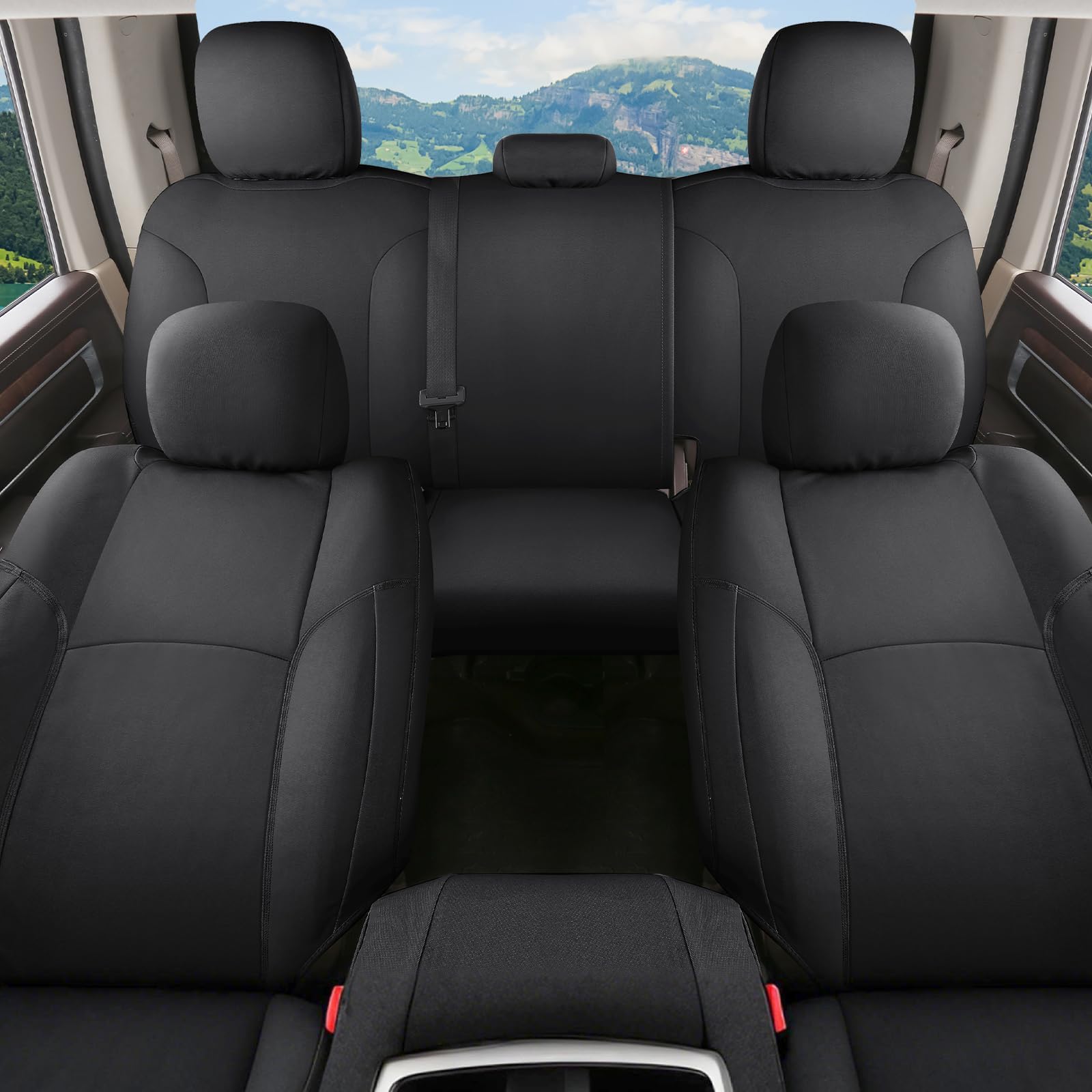 Coverado Chevy Silverado Waterproof Canvas Seat Covers Full Set, Fit for Silverado GMC Sierra 2007-2013 &amp; 2019-2026 1500, 2020-2026 2500HD 3500HD Crew Double Extended Cab(Flat Front&amp;Flat Rear, Black)