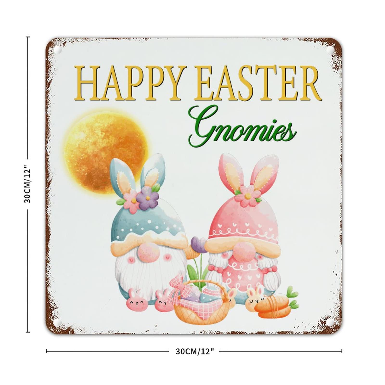 WoGuangis Targa Decorativa Da Parete In Metallo Happy Easter Flowers – Cartello Floreale Con Scritte In Stile Francese, Motivo A Strisce Rosa, Dimensioni 20x30 Cm, Facile Da Appendere, Per Interni Ed Esterni