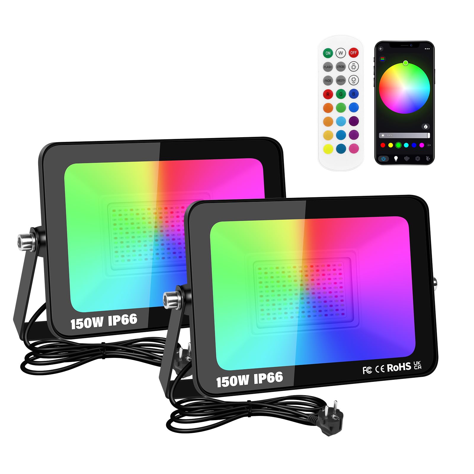 Willpower Projecteur LED RGB Extérieur Spot LED 150W Pour Jardin Bar Fête