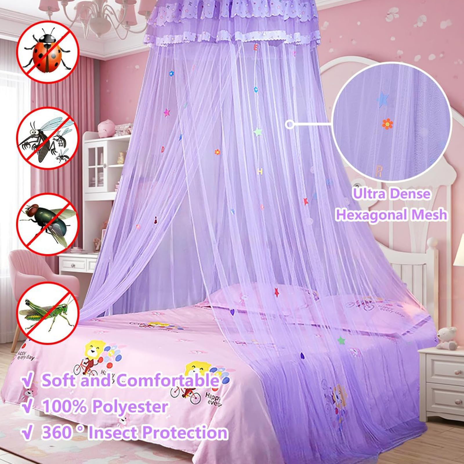 Grand Ciel de Lit Fille Moustiquaire Princesse Ciel de Lit Adulte Rose Moustiquaire Décoration Fille Chambre Princesse Tente Ciel Bébé