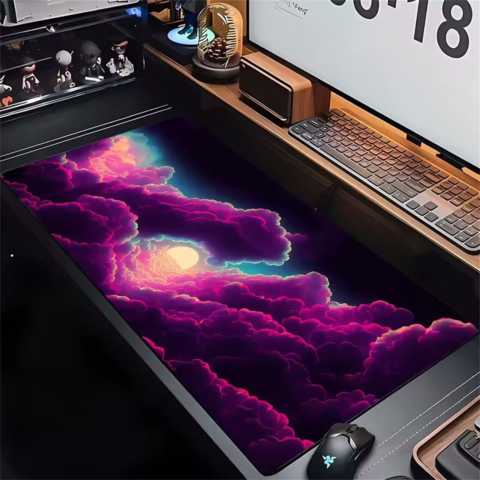 Alfombrilla Ratón Fantasía de Nube púrpura Alfombrilla Ratón XXL para Juegos,1000x500x3mm Mouse Pad Extendida Bordes Cosidos Base de Goma Antideslizante para Ratón y Teclado