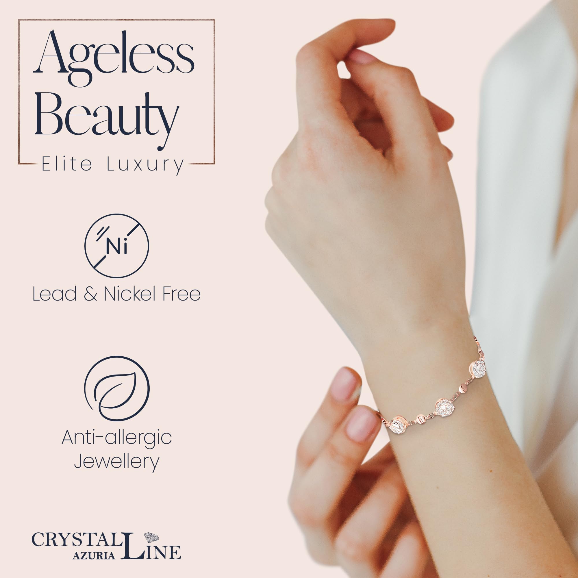 Crystalline Azuria Femme Ensemble des Roses Collier et Pendants Levier Dos Boucles d'Oreilles Bracelet 18ct Plaqué Or Rosé Blanc avec Cristaux Blancs