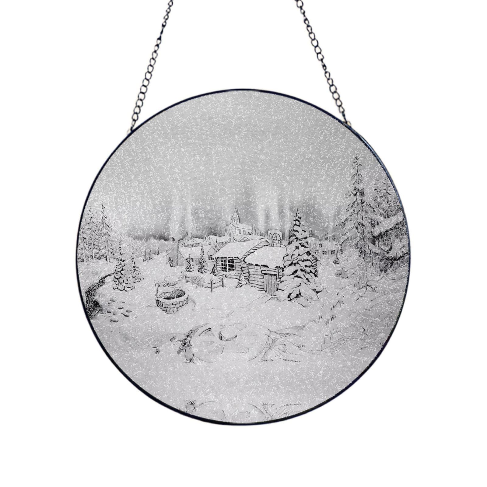 Phayah Winter On Snowy Print Stained Glass Window Hanging Suncatcher For Door Terrace Garden Home Decor Sun Catcher Birthday Gifts For Lovers Dad Mom 12in（30cm）
