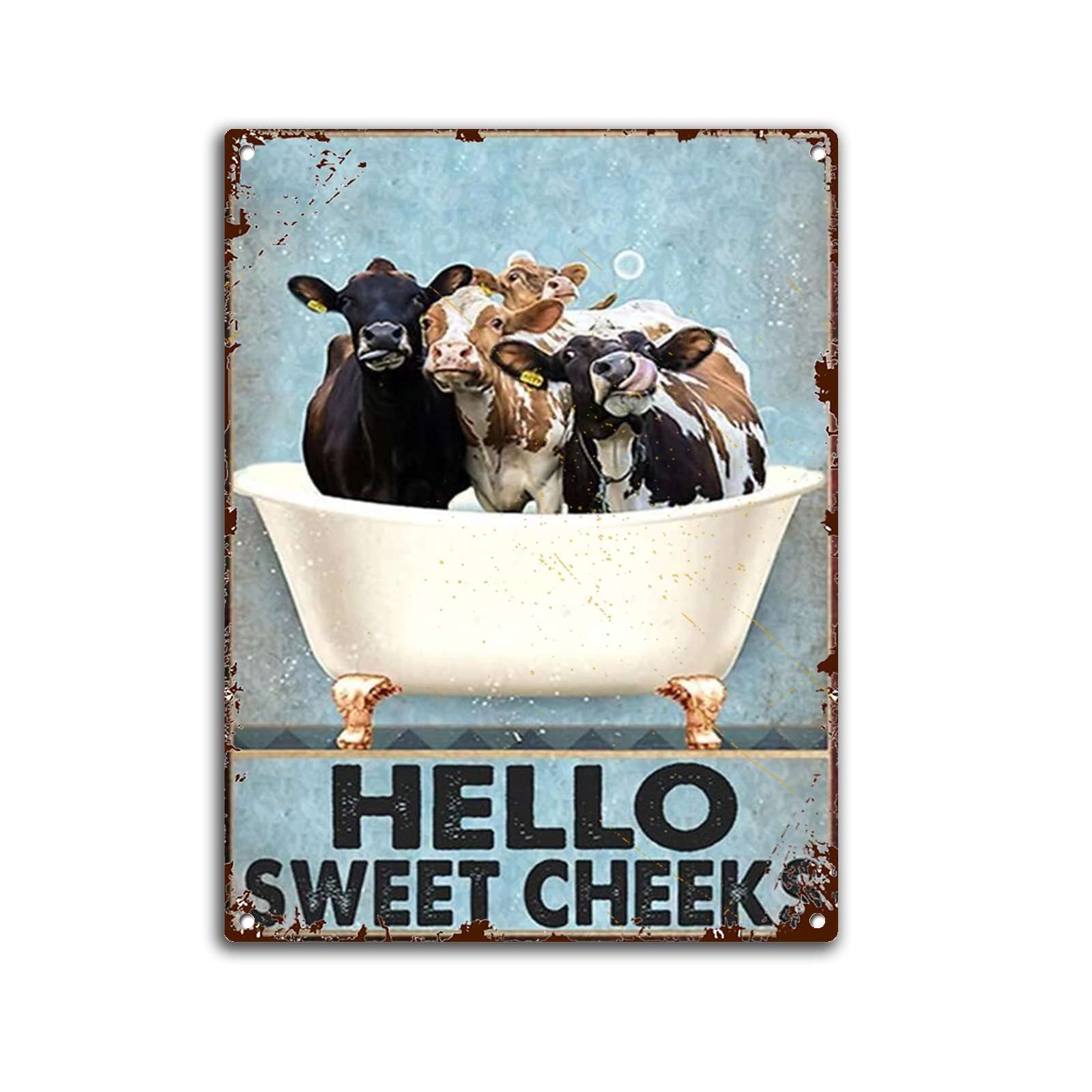 Targa da parete in metallo con scritta in inglese Why Hello Sweet Cheeks Dairy Cow Have A Seat, stile vintage, decorazione da parete, 20,3 x 30,5 cm