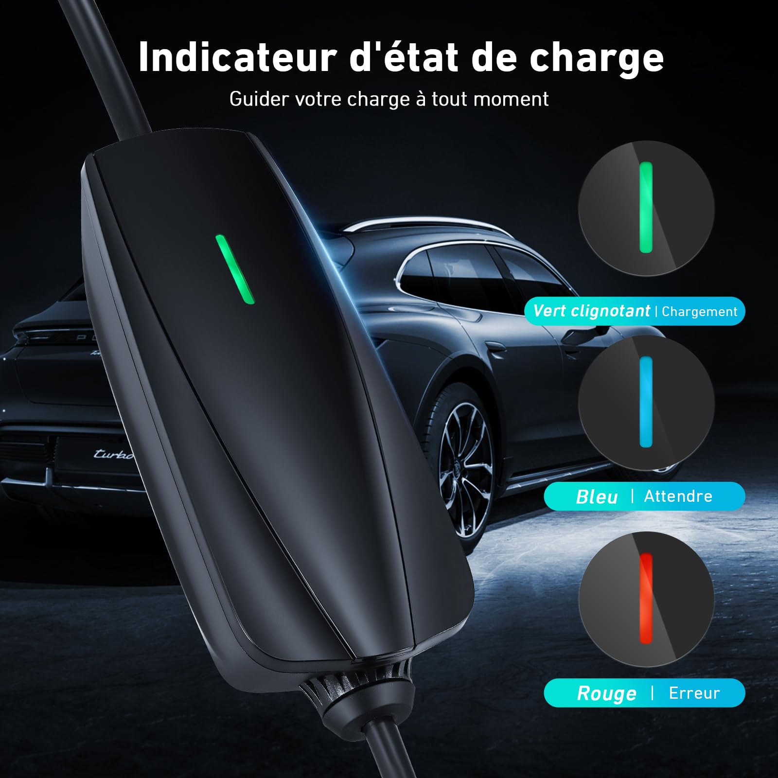 Evjuicion Chargeur Voiture Electrique 8 Mètres 16A 3,68kW Schwarz Cable de Recharge Voiture Électrique avec Voyant LED, Bleu Portabilité Domestique EV Chargeur Type 2 avec Sac Rangement, IEC 62196