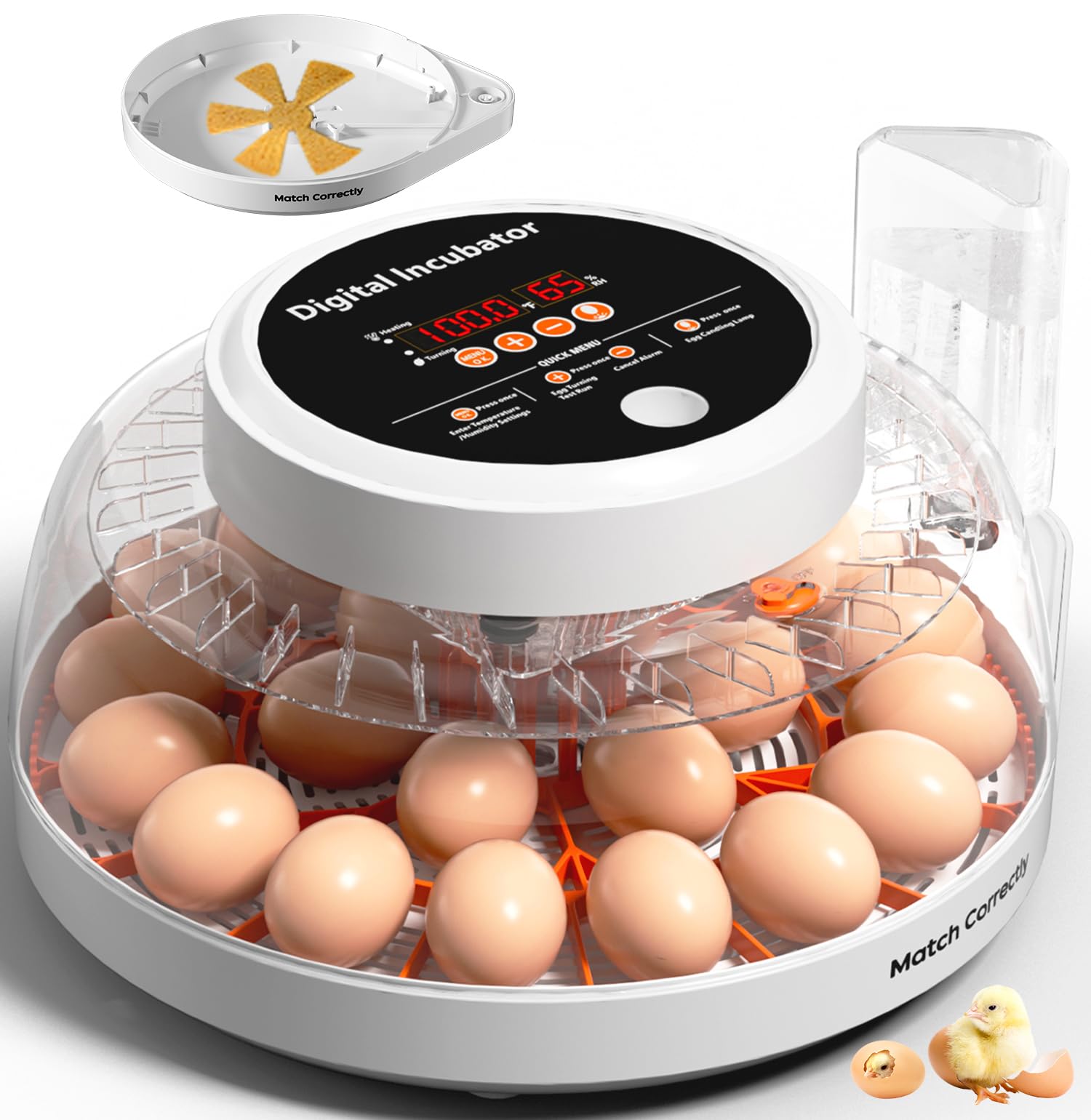 upgraded egg incubators for hatching eggs, 22 egg incubator with automatic egg turning, temperature control & humidity display, led candler, incubator for chicken, duck, quail eggs