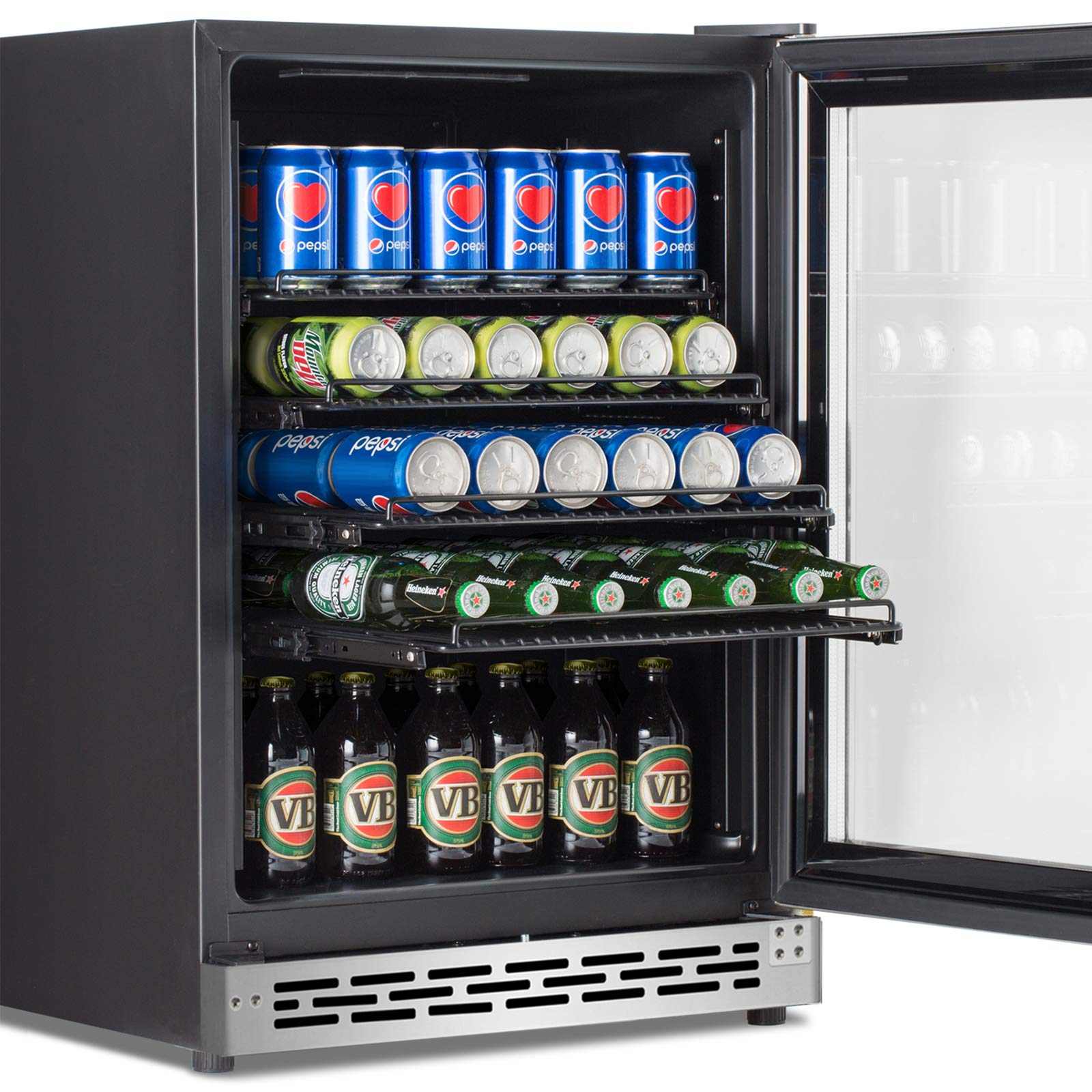 Advanics 24 Inch Beverage Cooler & Refrigerator with Glass Door, Auto