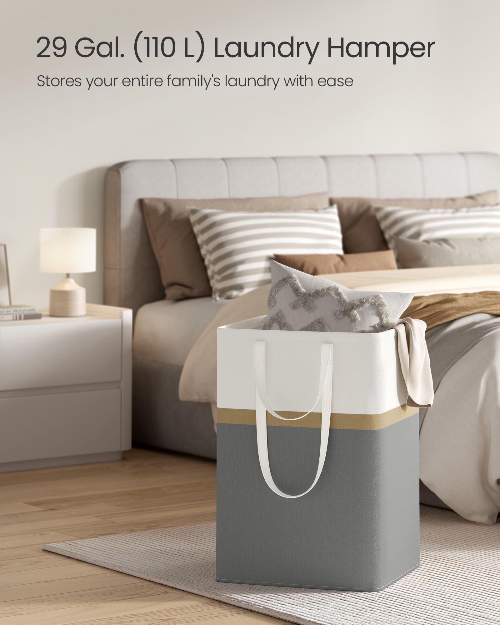 SONGMICS Set of 2 laundry basket, 110 L Washing Basket, Laundry Bag Hamper with Short and Long Handles - Image 3
