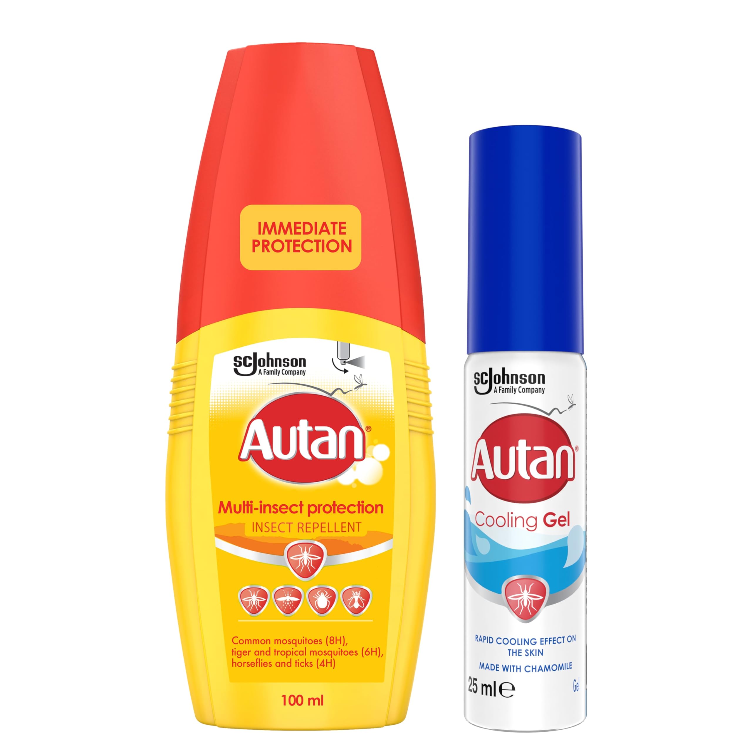 Autan Mosquito & Insect Bundle: Pump Spray (100ml) + Cooling Gel (25ml), Suitable for Kids, DEET Free Formula, Up to 8 Hours Protection Against