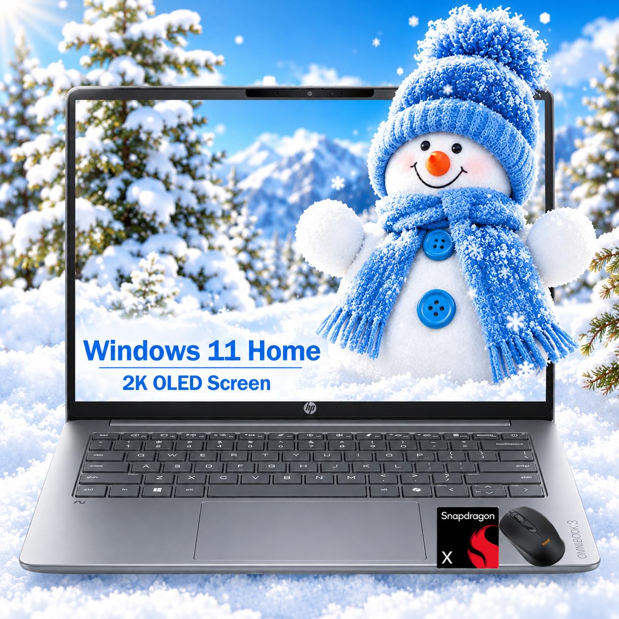 HP OmniBook 14" Next Gen AI PC, 2K OLED Display, Snapdragon X1-26-100, 8 GB RAM, 256 GB SSD, Qualcomm Adreno GPU, Windows 11-41+Hr Battery - Business School College