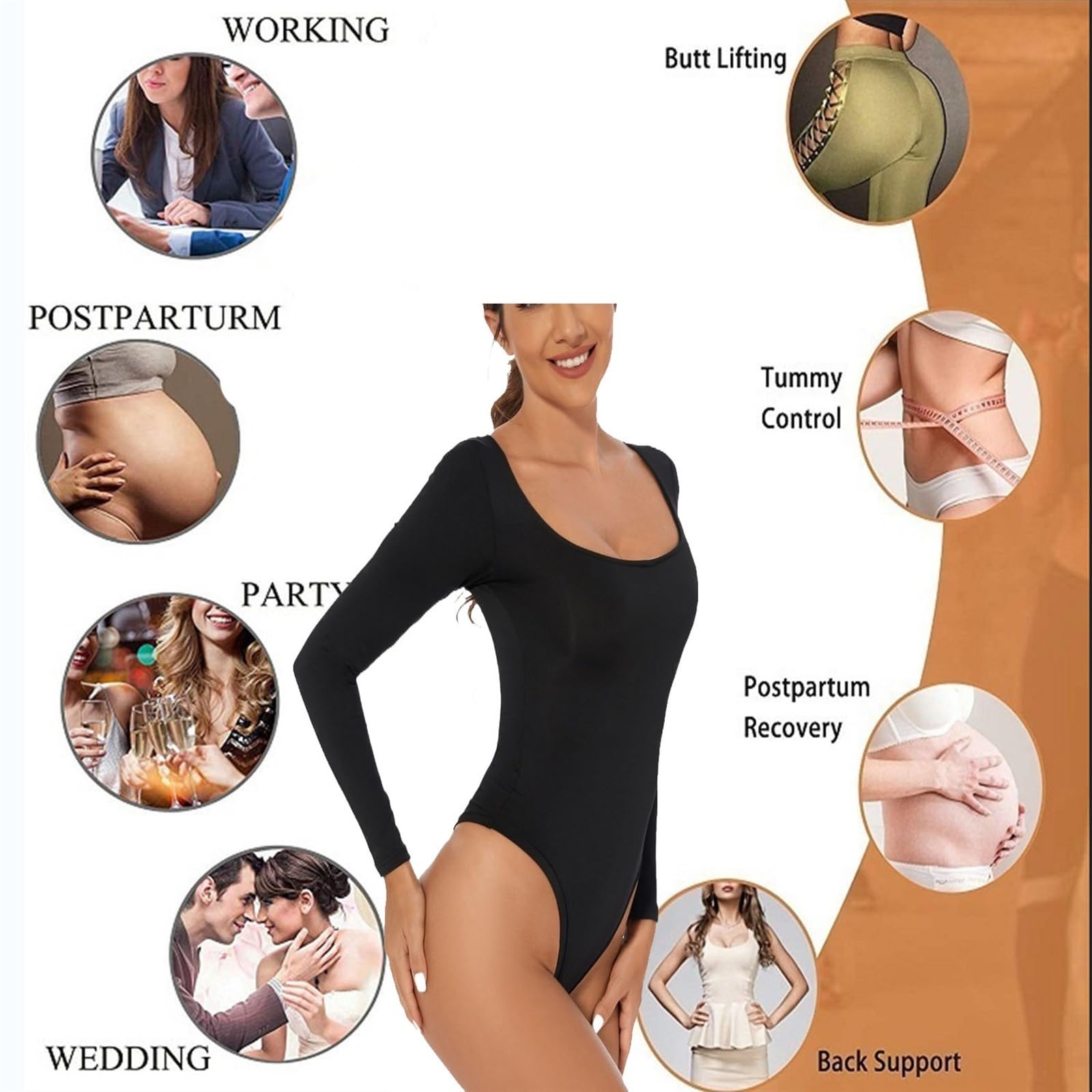 LYGBAOFUL Body-Anzug für Damen, quadratischer Ausschnitt, langärmelig, sexy Basic, schmal geschnittene Oberteile, Tanga-Body-Shirts