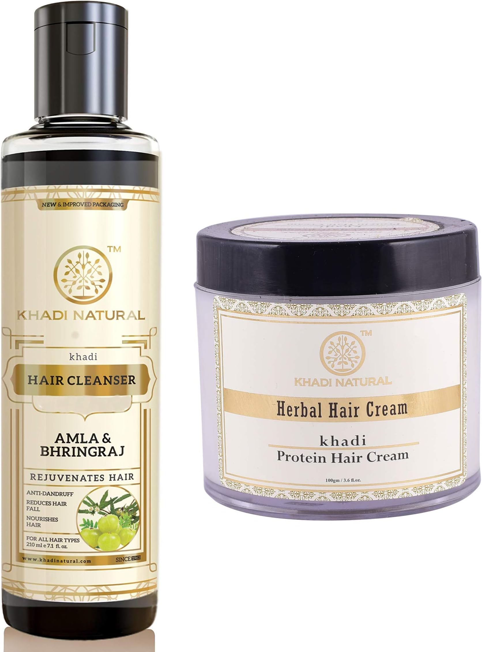 Khadi Natural Herbal Ayurvedic Amla And Bhringraj Hair Cleanser (Shampoo), 210ml And Protein Hair Cream, 100G