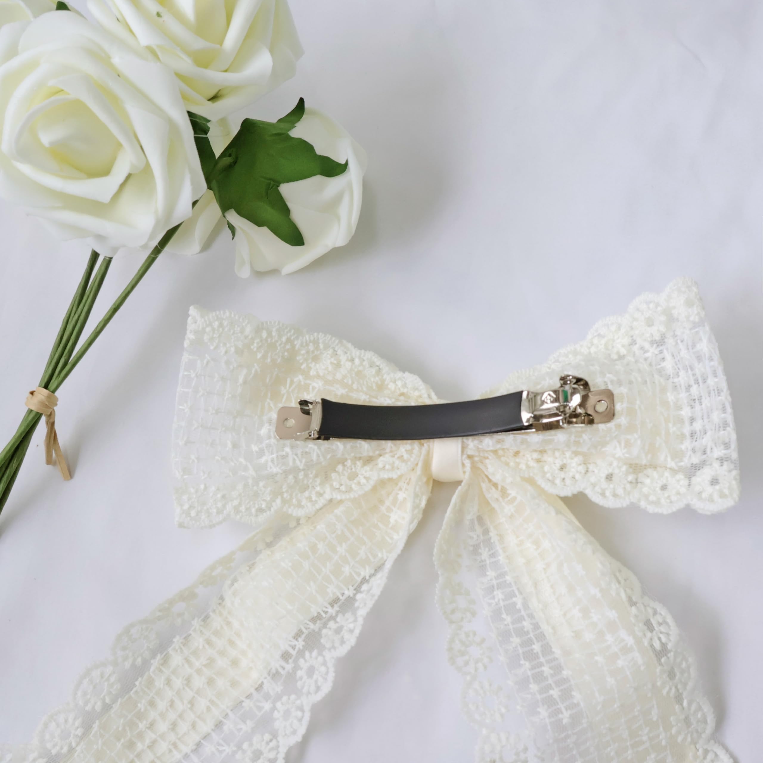 Vintage Creamy White Floral Lace Hair Barrette Ivory and Co Gardenia Gold Dainty Crystal and Pearl Floral  main image 4