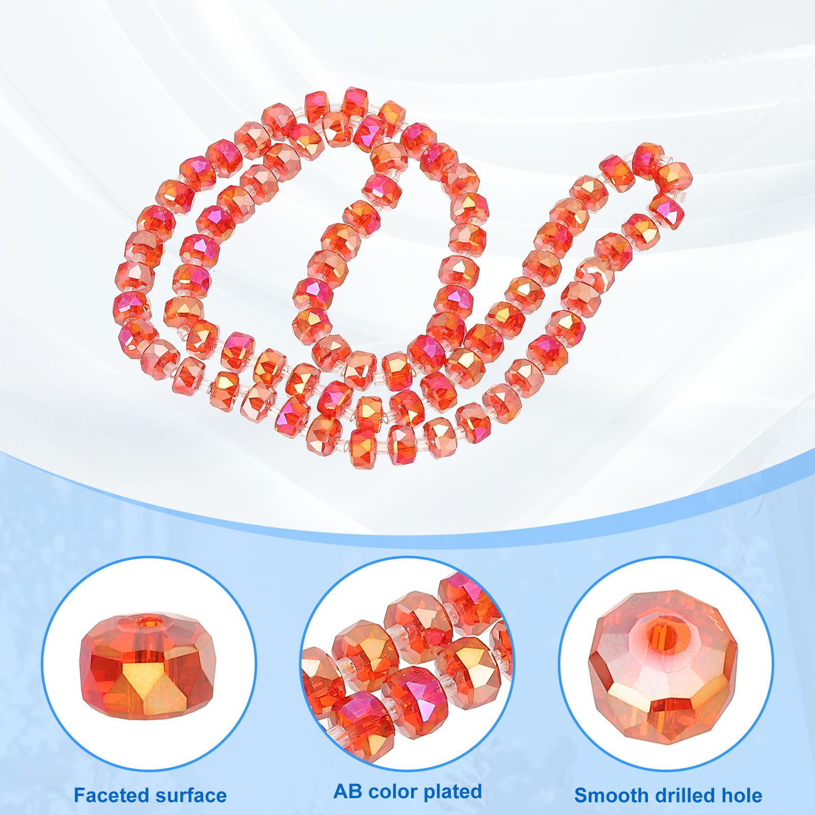 PATIKIL 75 Red Rondelle Crystal Faceted Cut Gemstone Beads, 8mm OD 5mm Thick, Strand with Spacer Beads for Craft Bracelet, Necklace - Image 3