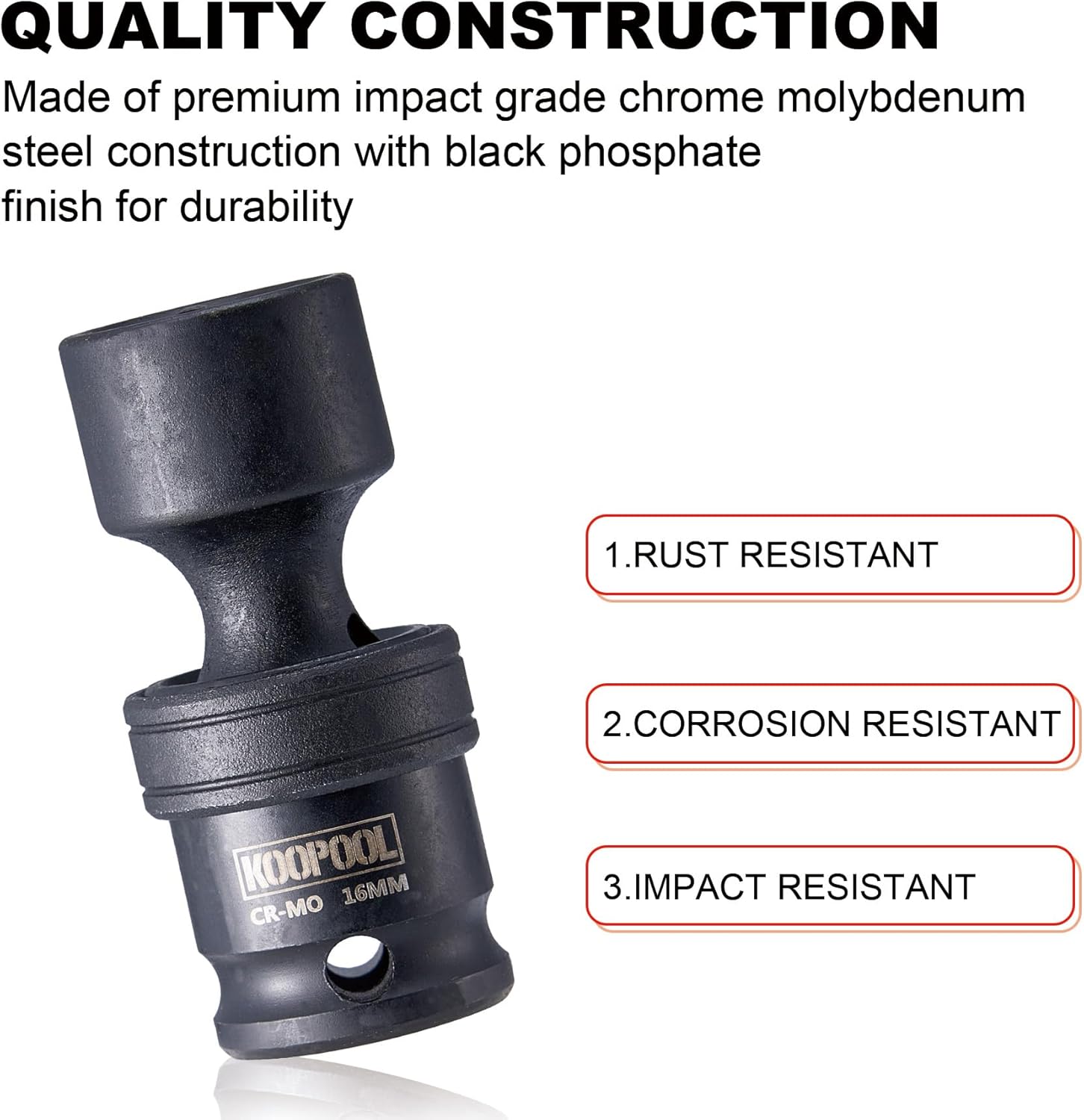 3/8" Shallow Universal Wobble Socket, Impact Swivel Socket Set, 17pcs, CR-MO, Metric (8-22mm), 6-Point with Extension Bar, 1/4" Hex Shank, and Storage Case
