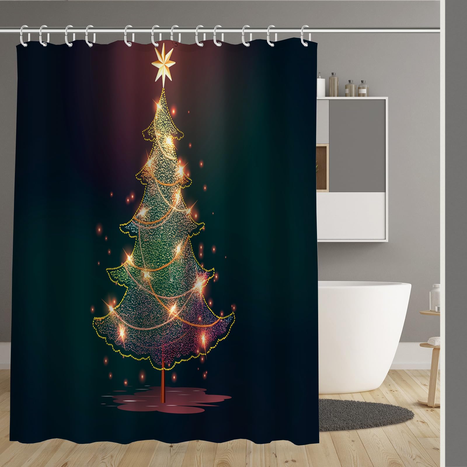 Rideau de douche 180x200cm lavable en polyester imperméable de Noël